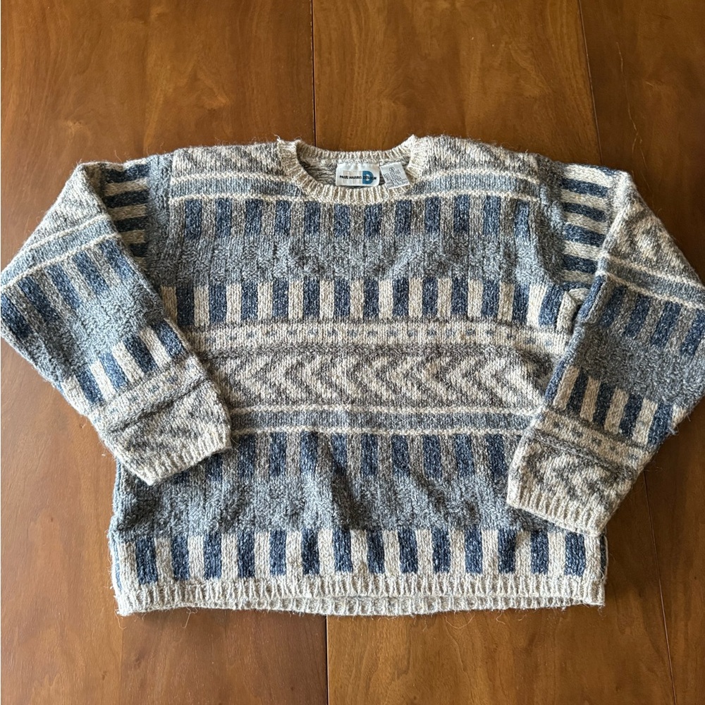 Vintage 90s abstract wool/cotton sweater Sz s cottage core grandpa coastal
